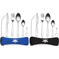 OUTDOOR FREAKZ Cubiertos para cámping - Vajilla de Exteriores de Acero Inoxidable con Bolsa de Neopreno